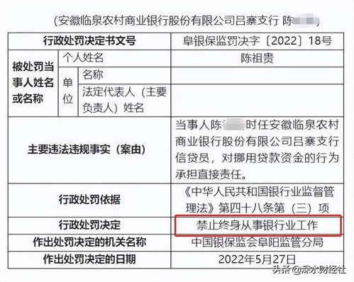 信貸業(yè)務(wù)觸紅線，臨泉農(nóng)商行遭重罰，信貸員終身禁業(yè)警示行業(yè)
